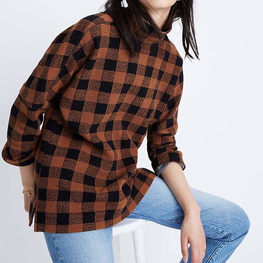 Madewell Drop-Shoulder Mockneck Top in Buffalo Plaid